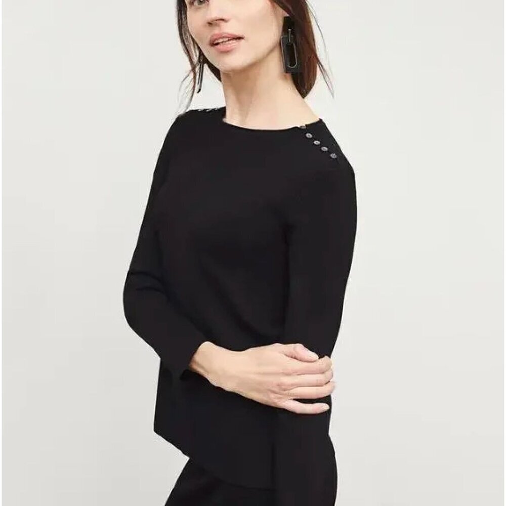 M.M.LaFleur Womens Malin Top Jardigan Button Shoulder Sweater XL Black FA NWT